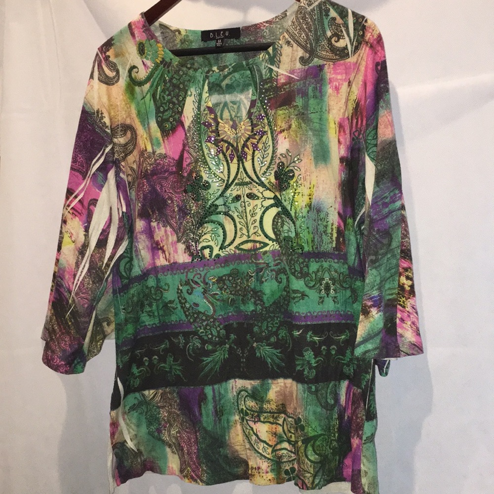 B.L.E.U. Woman Keyhole 3/4 Sleeve Boho Style Blouse Top | Size 1X